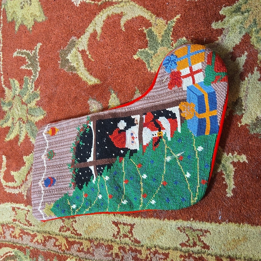 Vintage needlepoint Santa christmas stocking